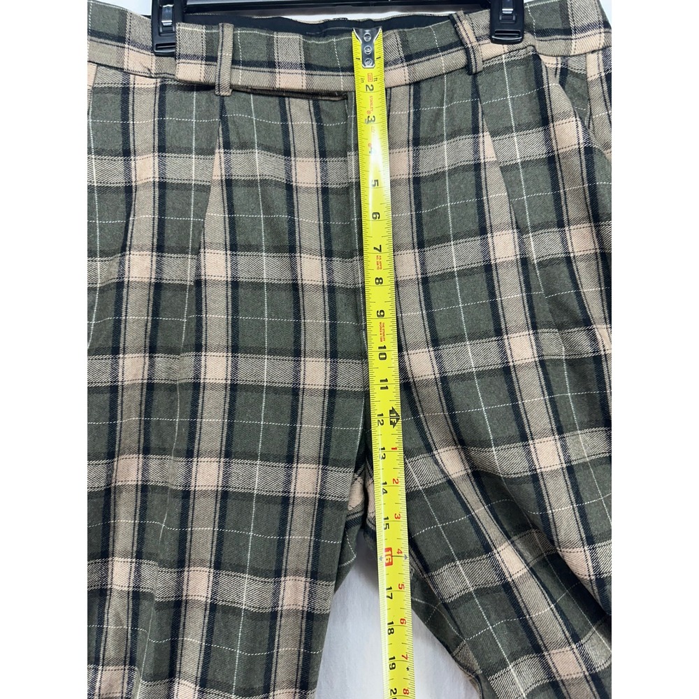 Zara Women Green Plaid Wide Leg High Rise Pleated Trousers Size L Pants - Picture 7 of 14